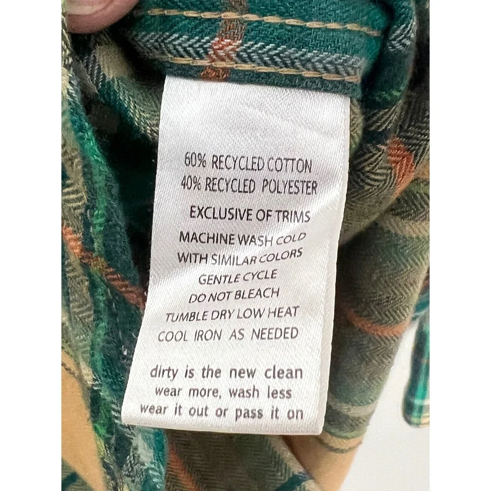 Toad&Co Mens Large Plaid Flannel Shirt Yellow Green Recycled Cotton Blend L/S